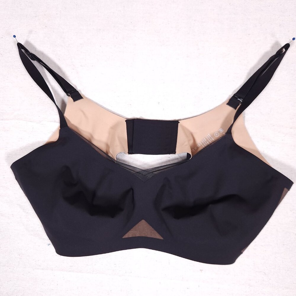 Honeylove CrossOver V Neck Bra XL 38D/DD(E) Black Wireless Mesh No inserts